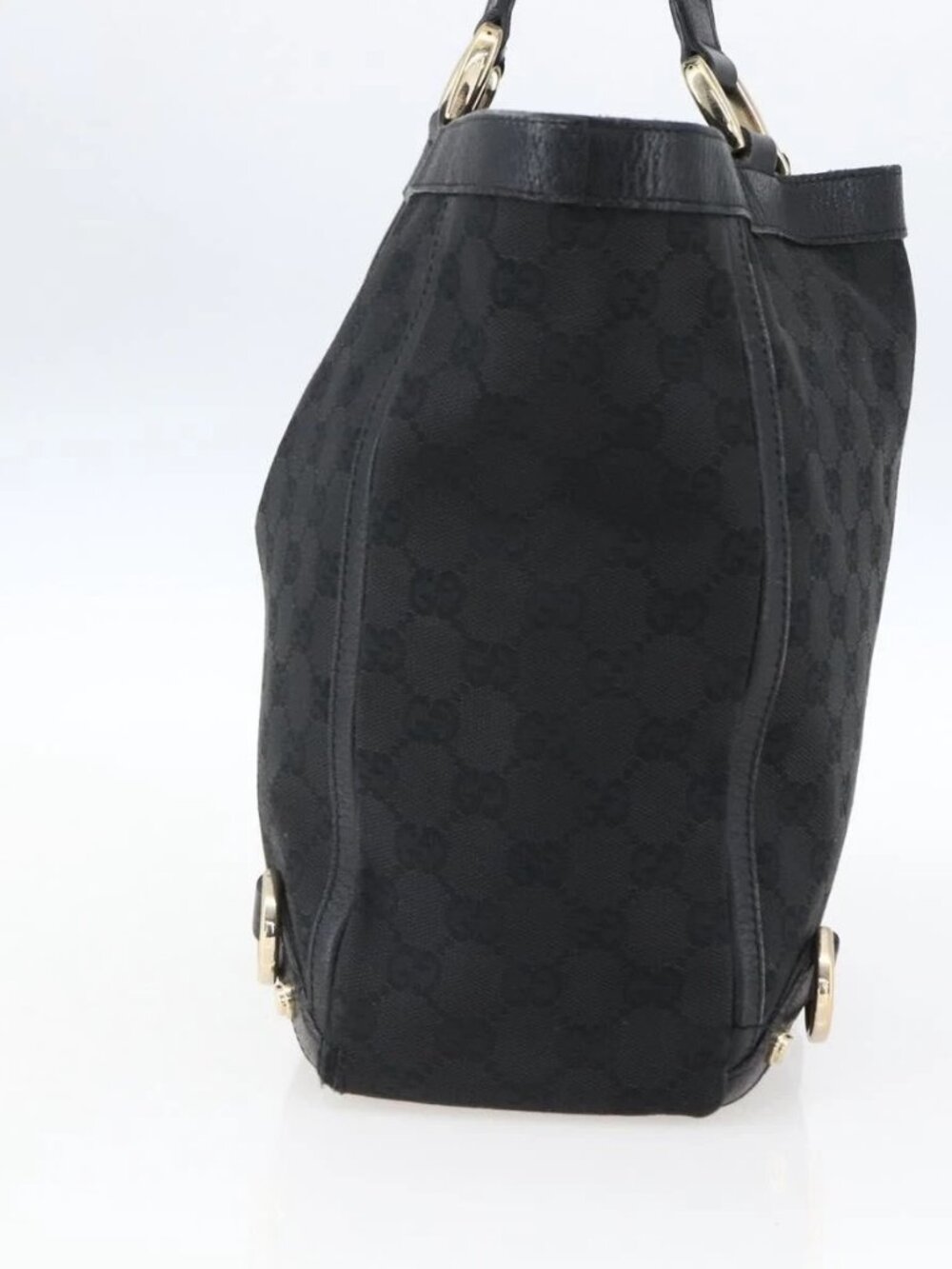 GUCCI GG Canvas Abbey Hand Bag Black Gold 130739 Auth gh1861 - Picture 4 of 16